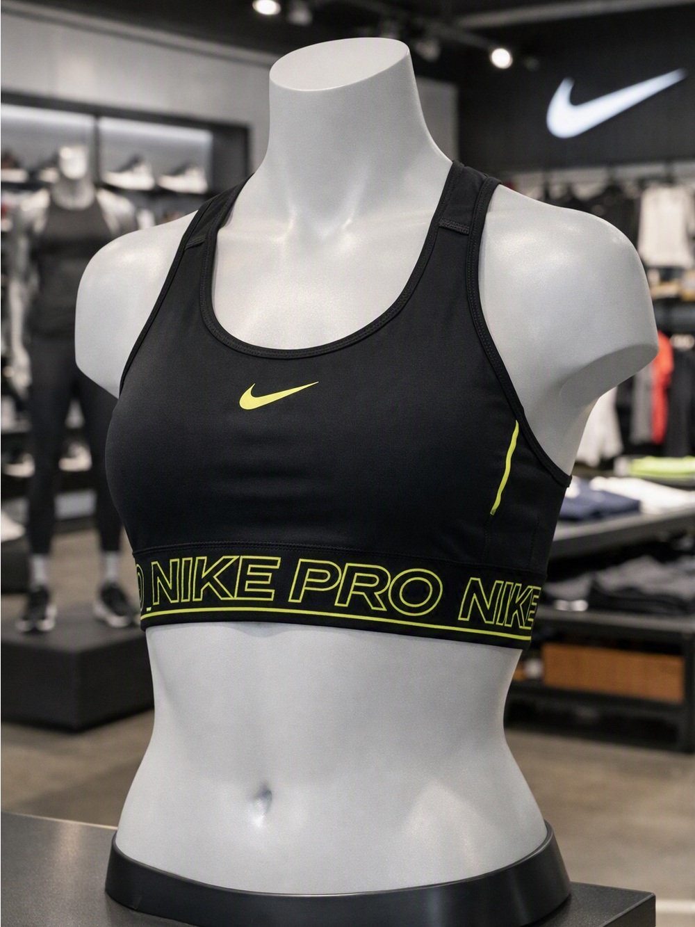 Nike Black Sports Bra with Neon Yellow Accents